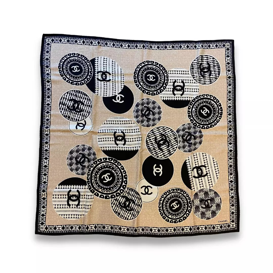 CHANEL BLACK/BEIGE SILK SCARF