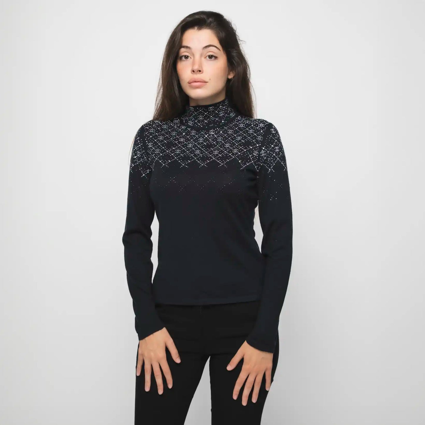 CHANEL BLACK CRYSTALS SWEATER