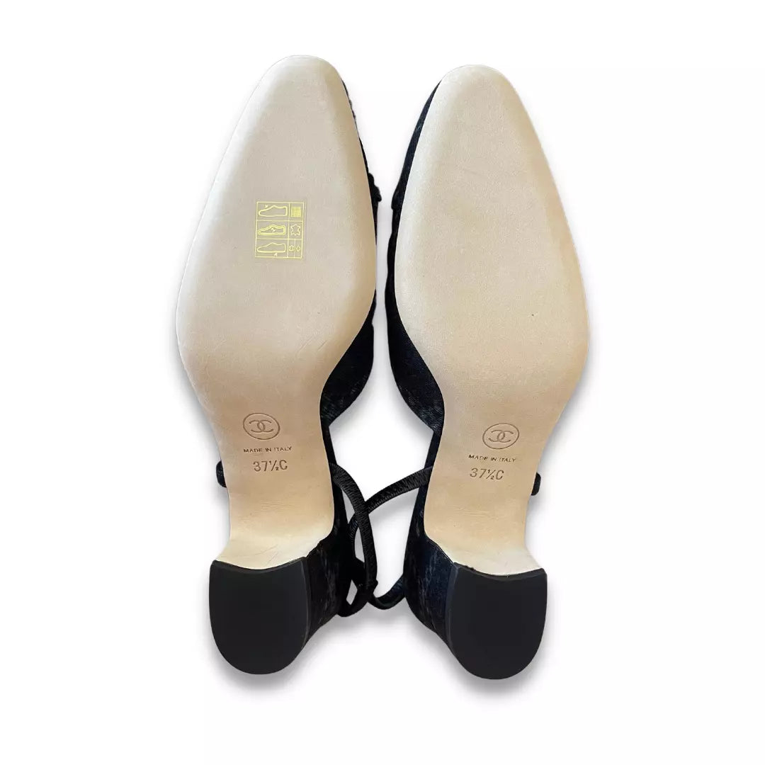 CHANEL BLACK DENIM SLINGBACK