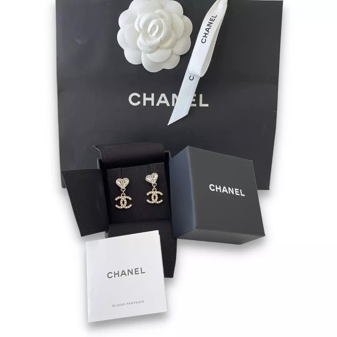 Chanel CC Heart Gold Metal Earrings