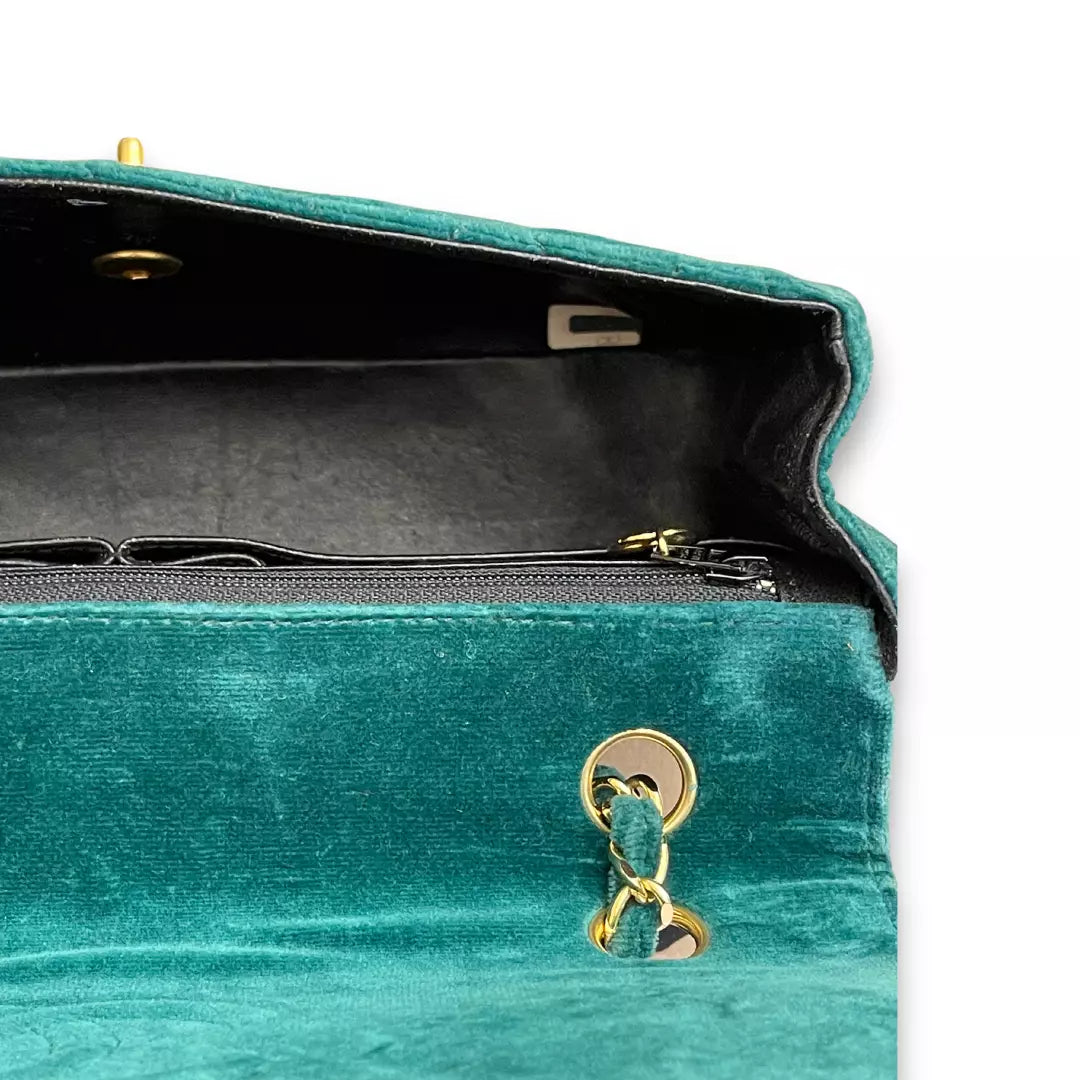 CHANEL GREEN VELVET TIMELESS VELOURS BAG