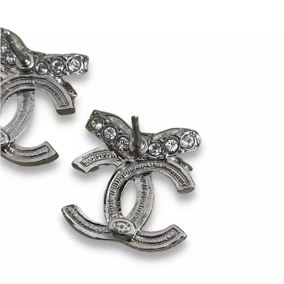 CHANEL SILVER CC CRYSTAL & RIBBONS EARRINGS