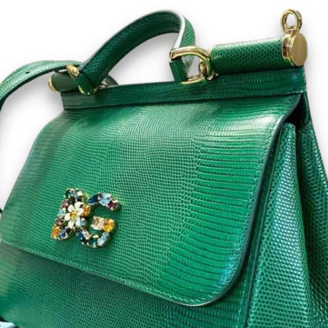 DOLCE & GABBANA GREEN CRYSTAL SICILY BAG