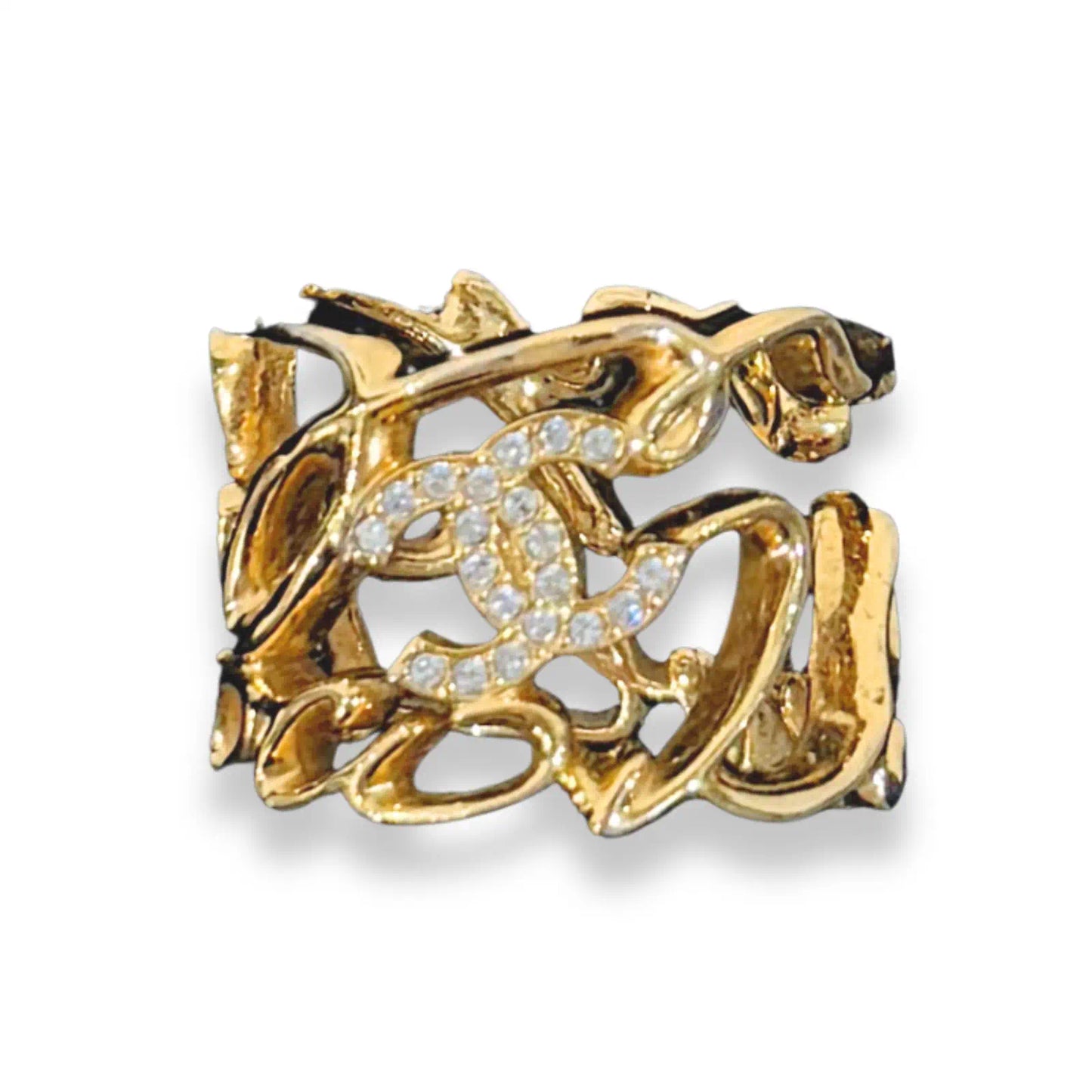 CHANEL GOLD LOVE CRYSTALS RING
