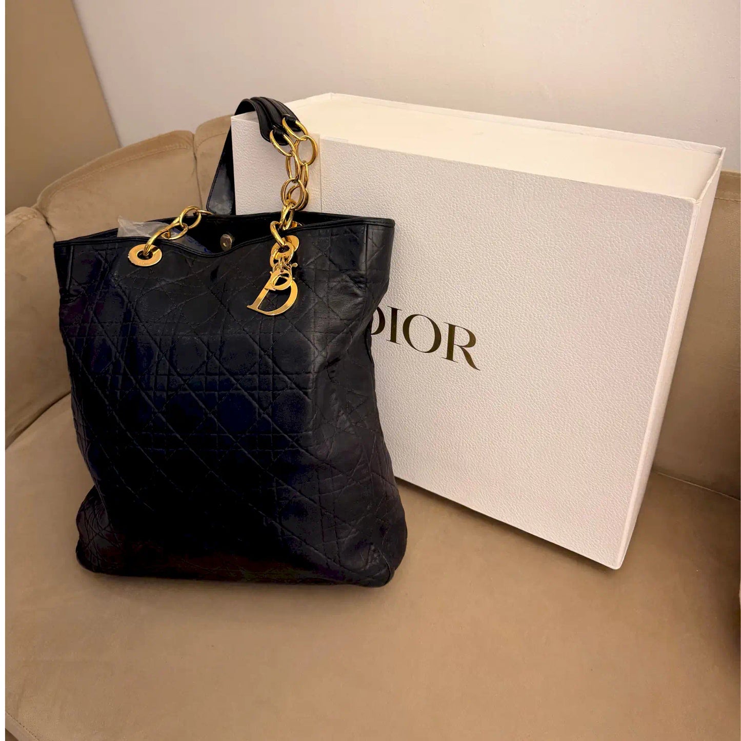DIOR BLACK CANNAGE LEATHER TOTE BAG
