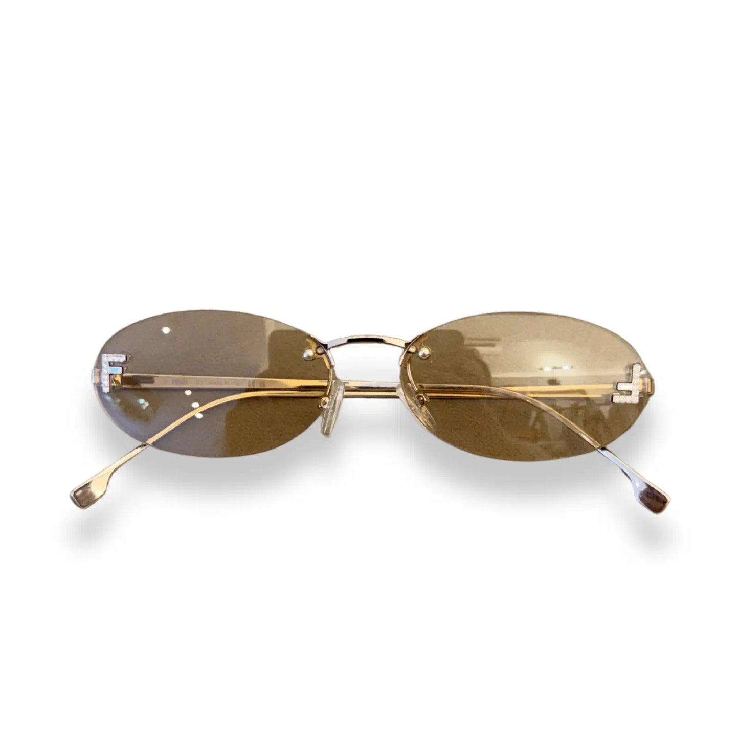 FENDI RIMLESS OVAL SUNGLASSES GOLD FRAME BROWN LENSES