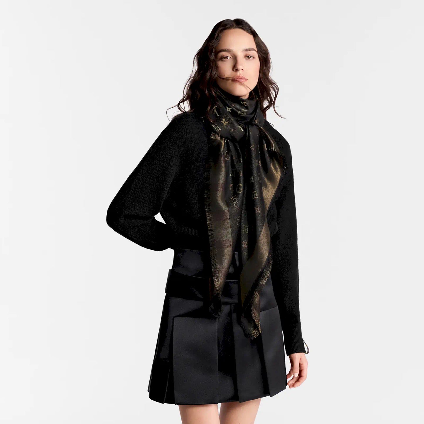 LOUIS VUITTON BROWN SO SHINE MONOGRAM SCARF
