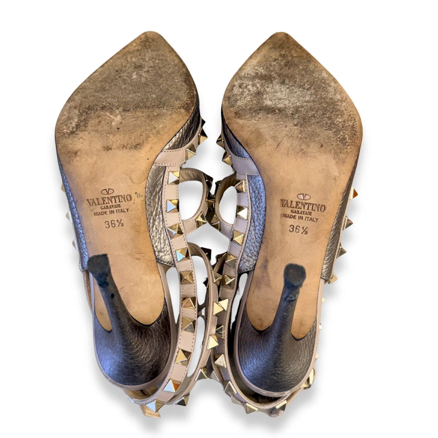 VALENTINO ROCKSTUD METALLIC BEIGE STILETTOS