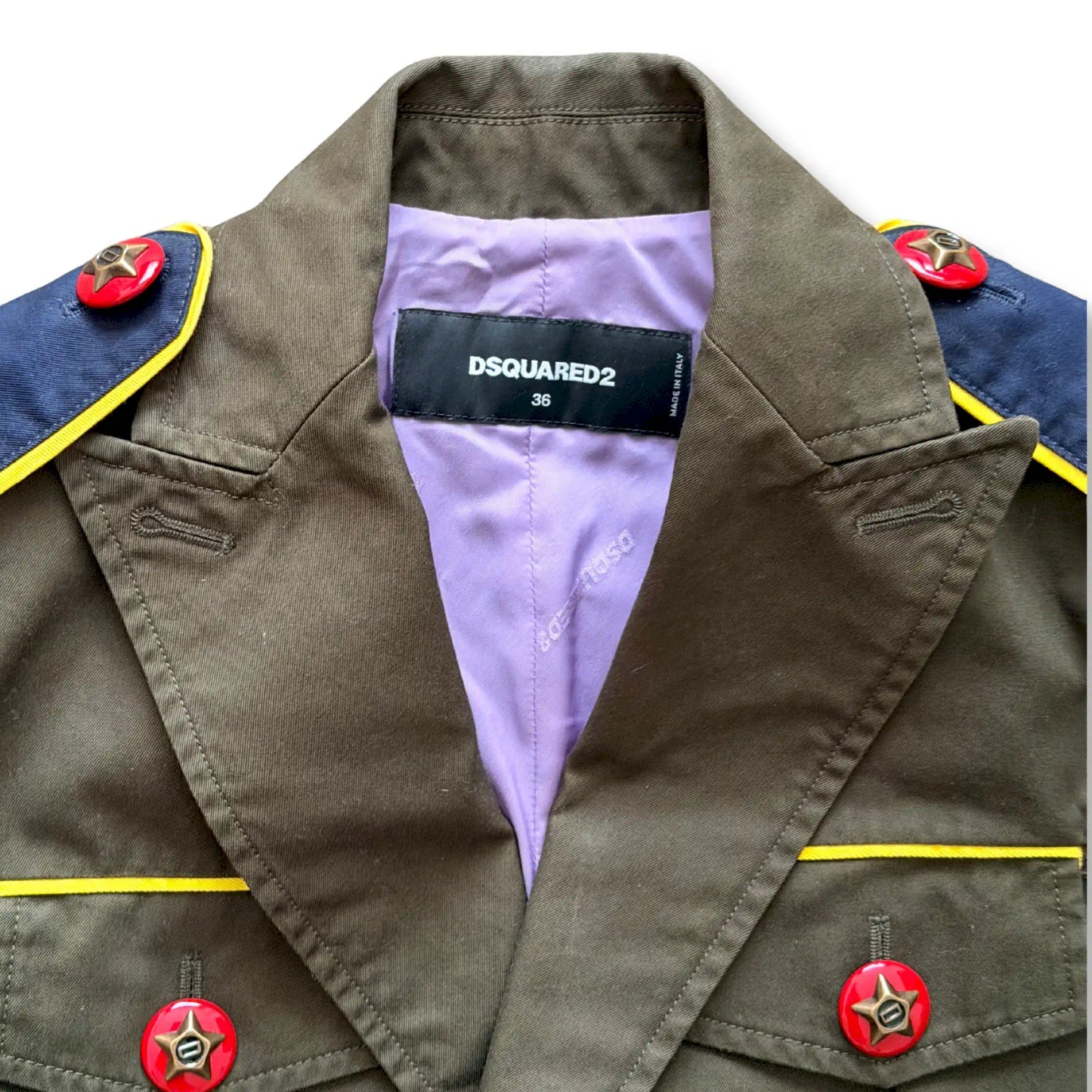 DSQUARED2 KHAKI & NAVY MILITARY STYLE CROPPED JACKET