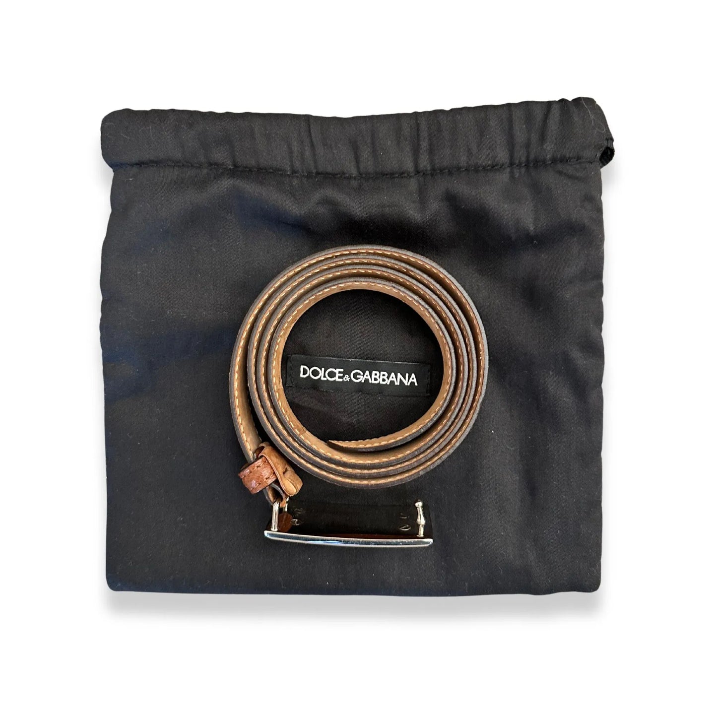 DOLCE & GABBANA BROWN LOGO PLAQUE BELT