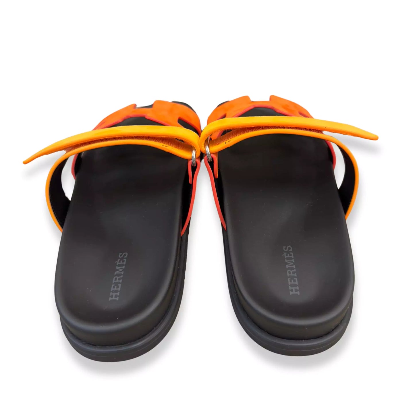 HERMÈS ROUGE ÉCARLATE/SUNSET SUEDE LEATHER CHYPRE SANDALS