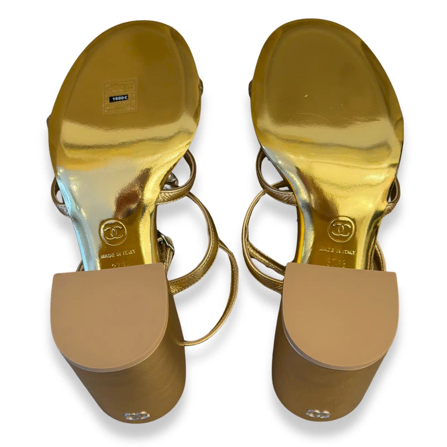CHANEL GOLD PEARL EMBELLISHED SANDALS