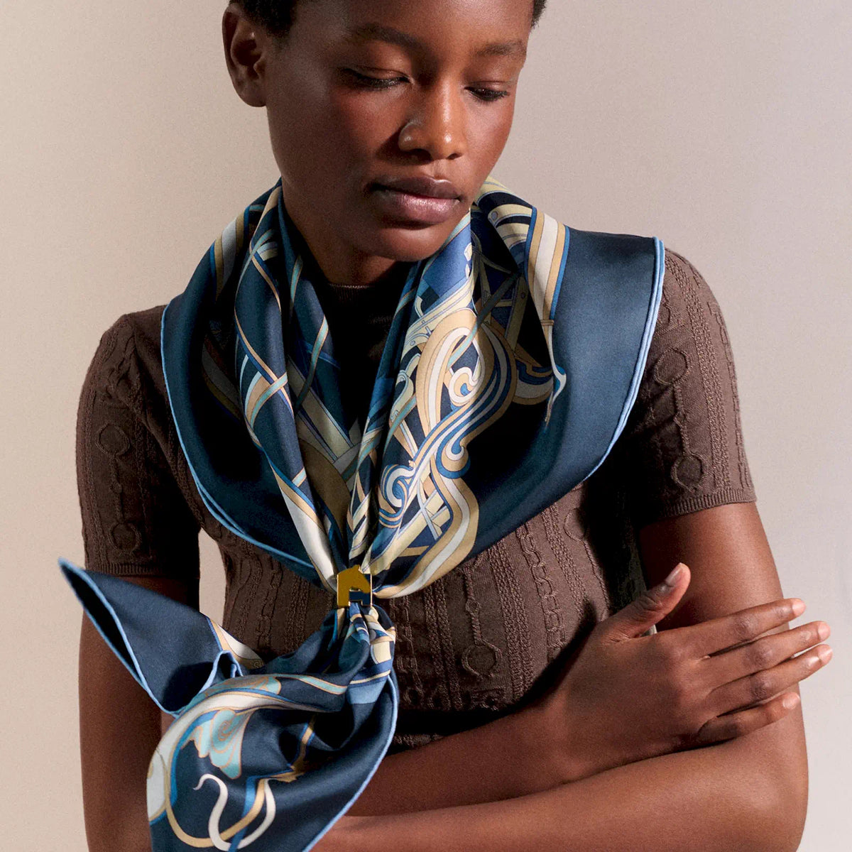 HERMÈS CABAN BLUE LA LIGNE COUP DE FOUET SILK 90 SCARF