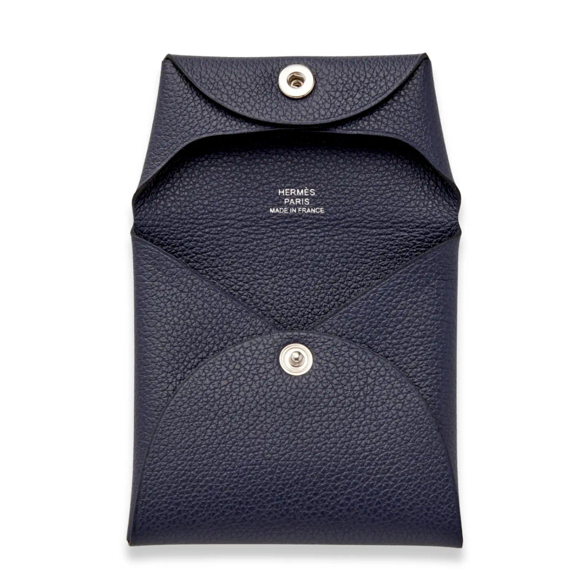 HERMÈS NAVY BLUE CALVI DUO COMPACT CARD HOLDER