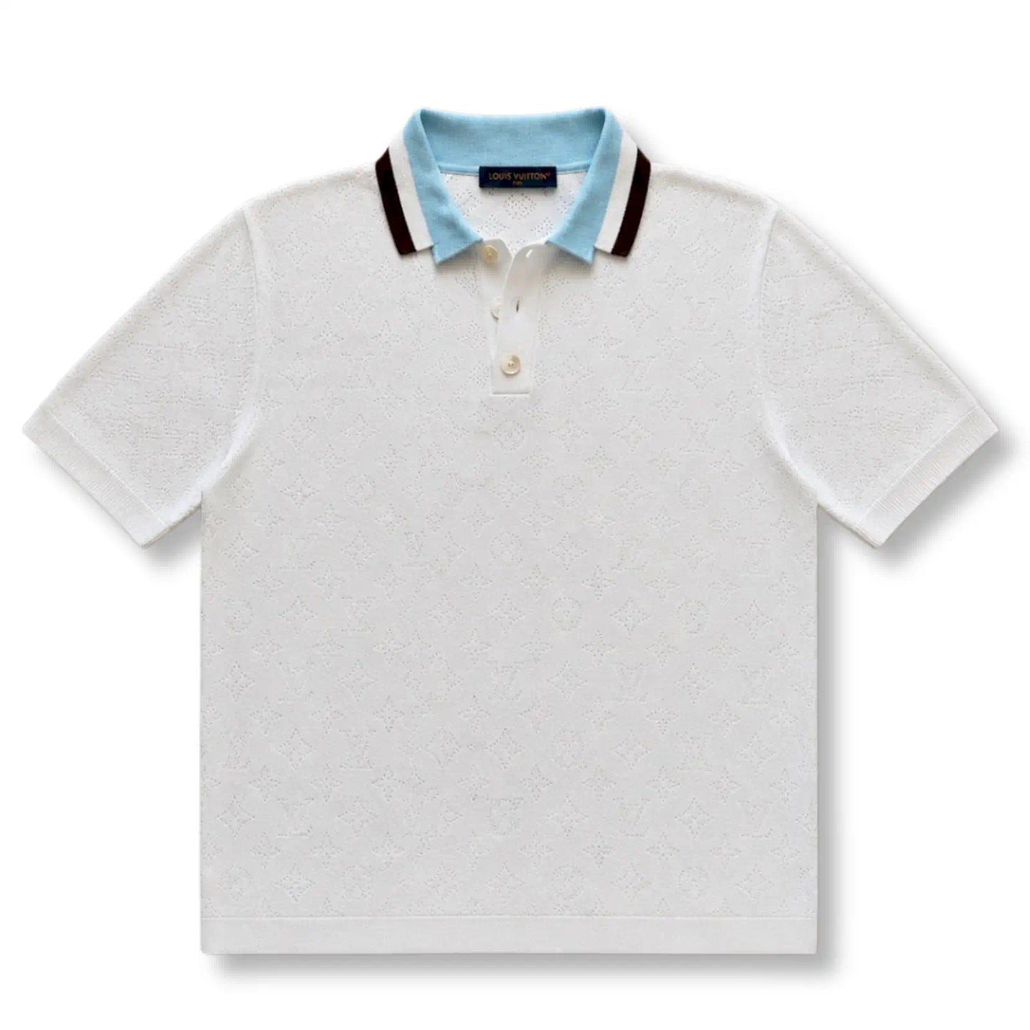 LOUIS VUITTON WHITE AND LIGHT BLUE KNIT POLO SHIRT