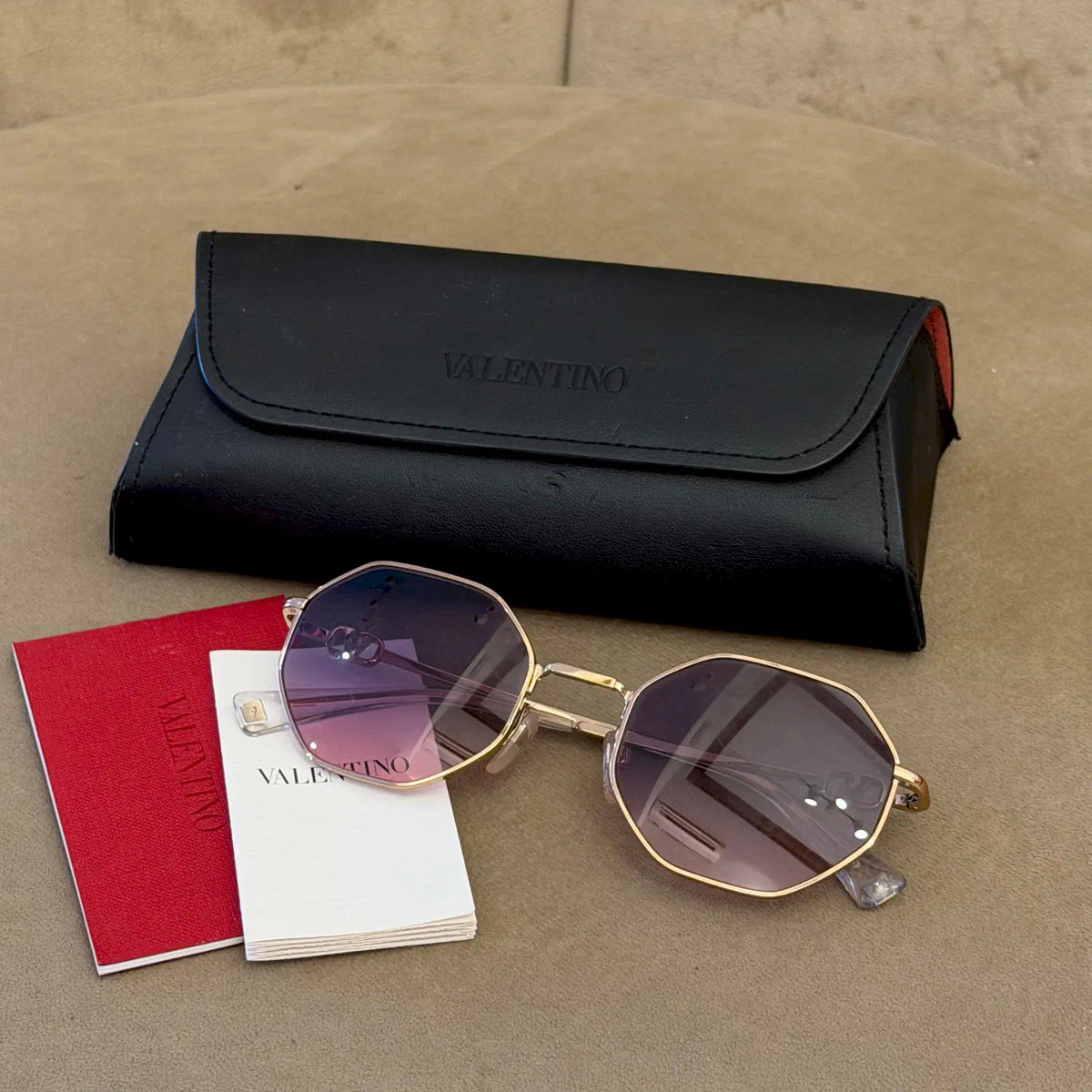 VALENTINO GOLD-TONE ROUND SUNGLASSES