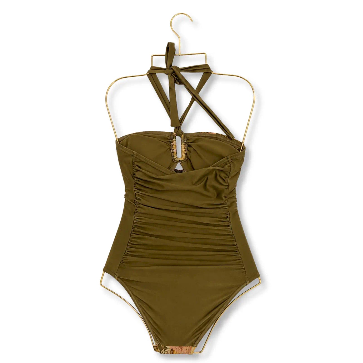 ZIMMERMANN KHAKI PALM FLORAL ASCENSION SWIMSUIT