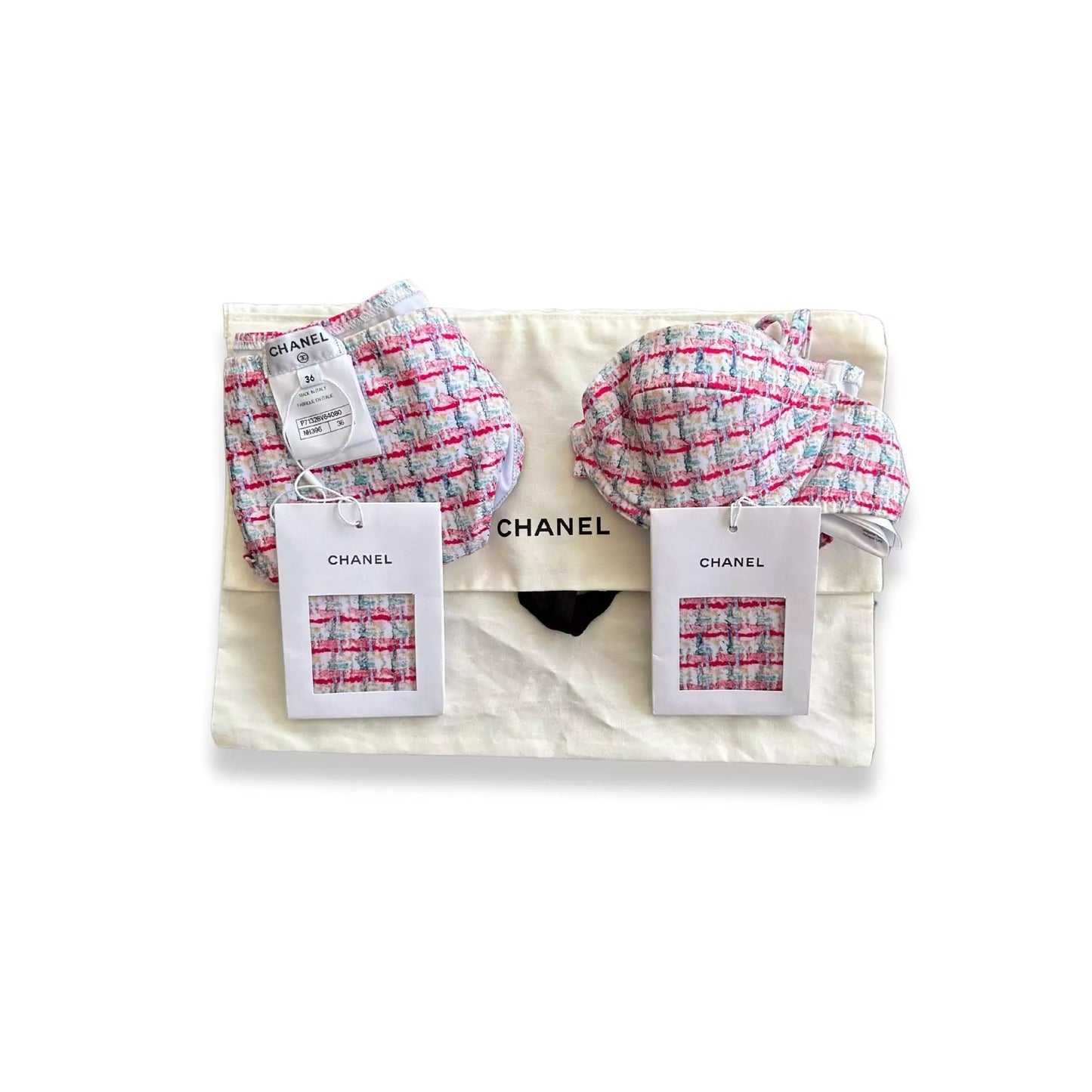 CHANEL WHITE/PINK SWIMSUIT TOP & BOTTOM