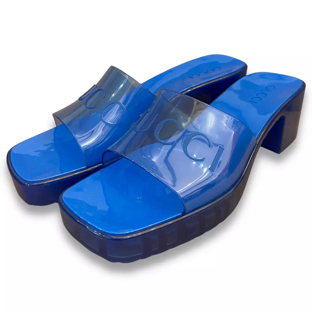 GUCCI BLUE RUBBER SANDALS