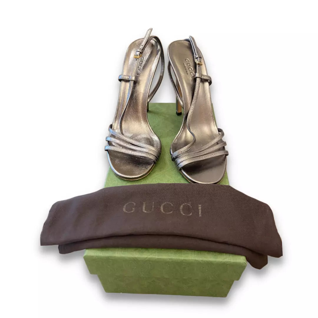 GUCCI GG BRONZE LEATHER SANDALS