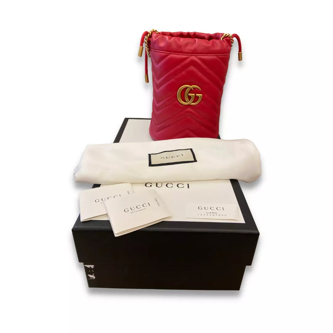 GUCCI RED MARMONT MINI BUCKET BAG