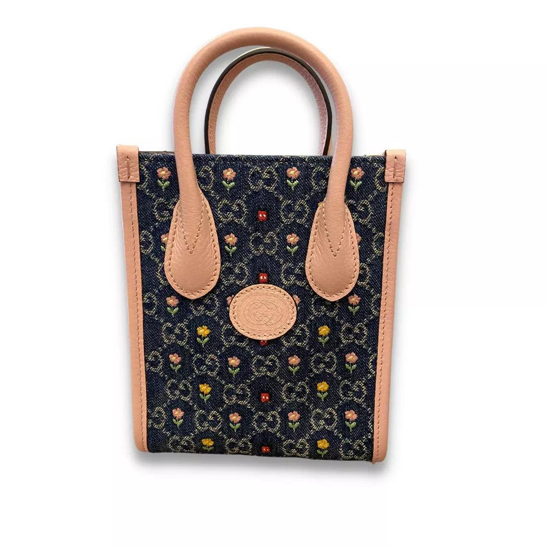 GUCCI OPHIDIA FLOWER & DENIM TOTE BAG