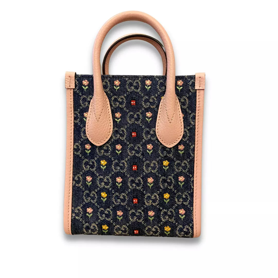 GUCCI OPHIDIA FLOWER & DENIM TOTE BAG