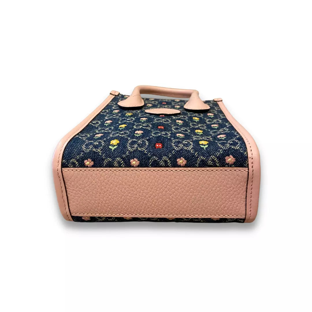 GUCCI OPHIDIA FLOWER & DENIM TOTE BAG