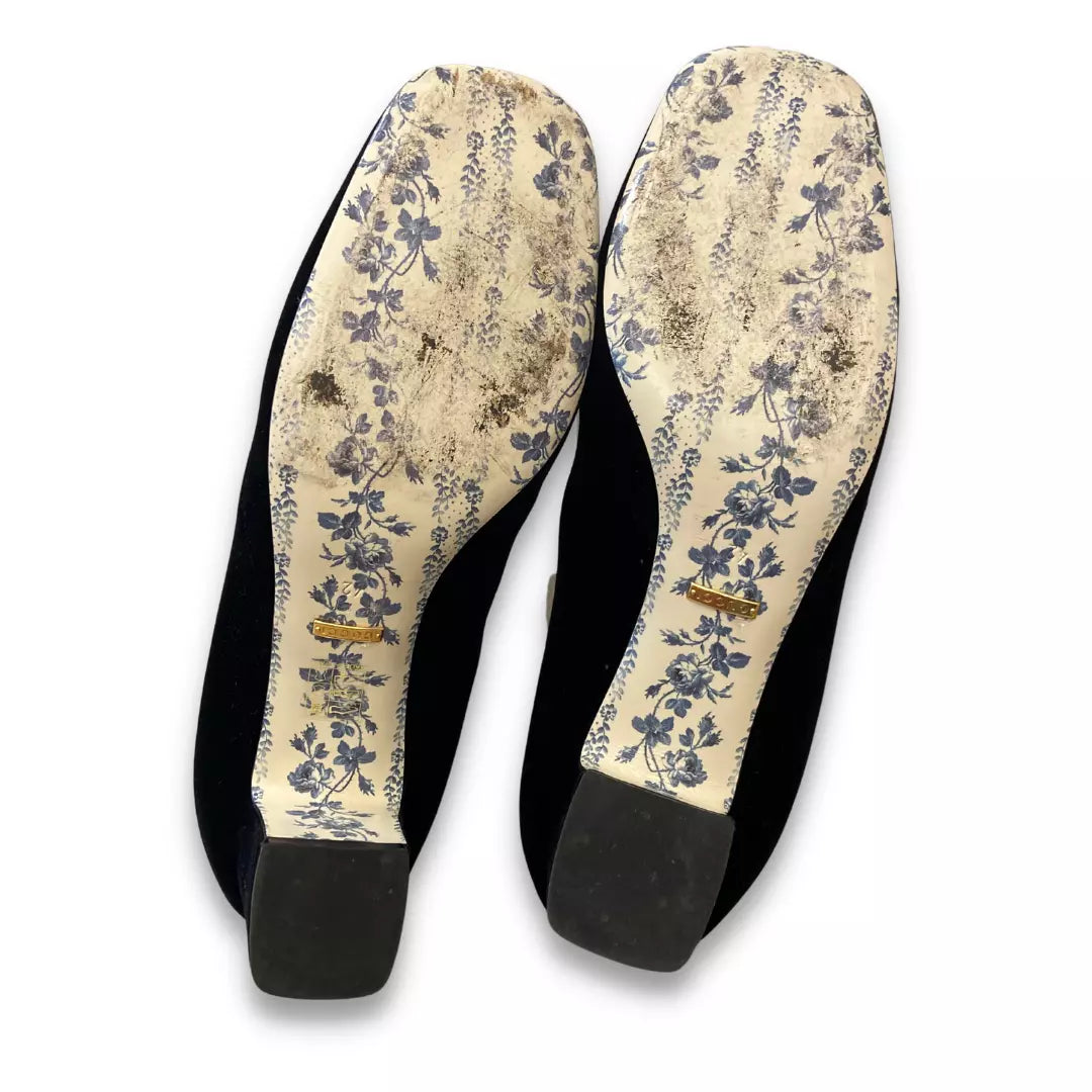 GUCCI BLACK VELVET MALAGA MID-HEEL