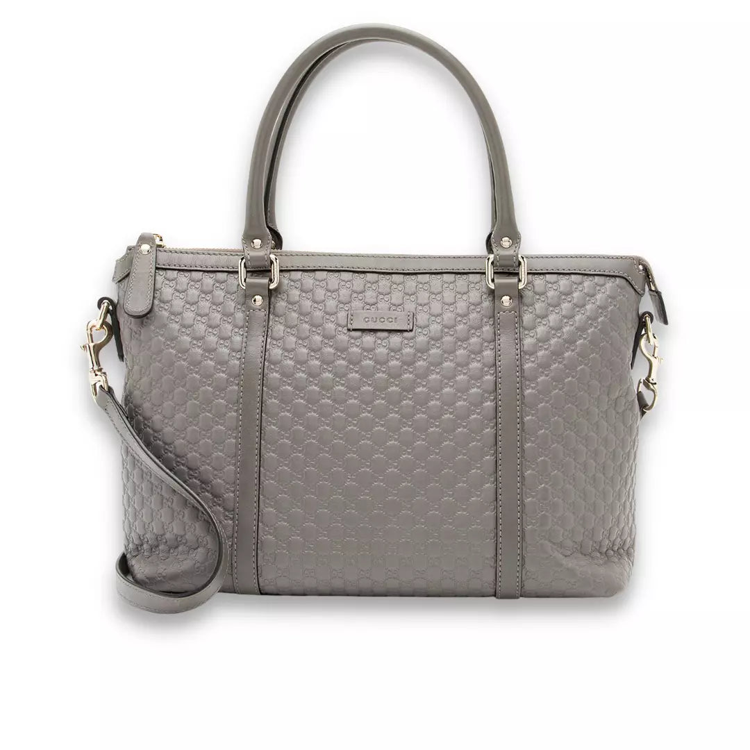 GUCCI GREY LEATHER MICROGUCCISIMO ABBEY BAG