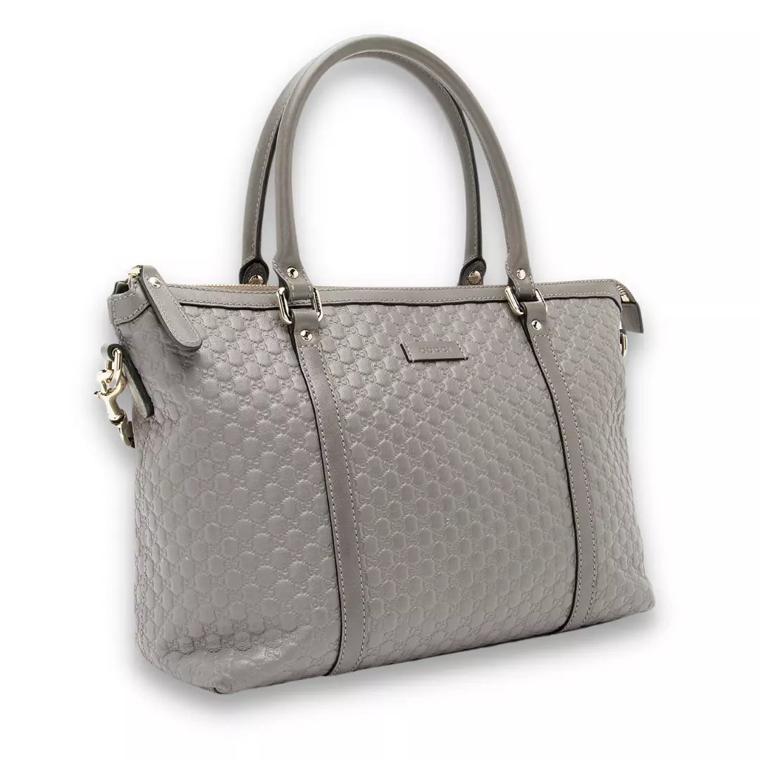 GUCCI GREY LEATHER MICROGUCCISIMO ABBEY BAG