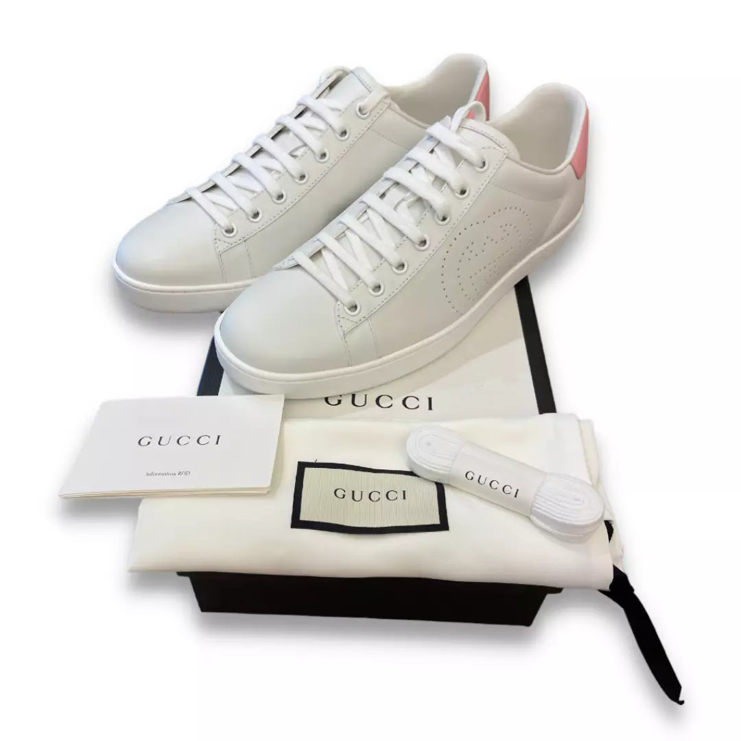 GUCCI WHITE/PINK ACE SNEAKERS
