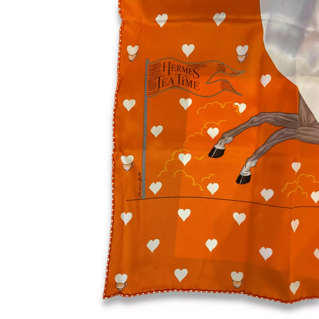 HERMÈS ORANGE SILK TEA TIME 70 LIMITED EDITION CARRÉ