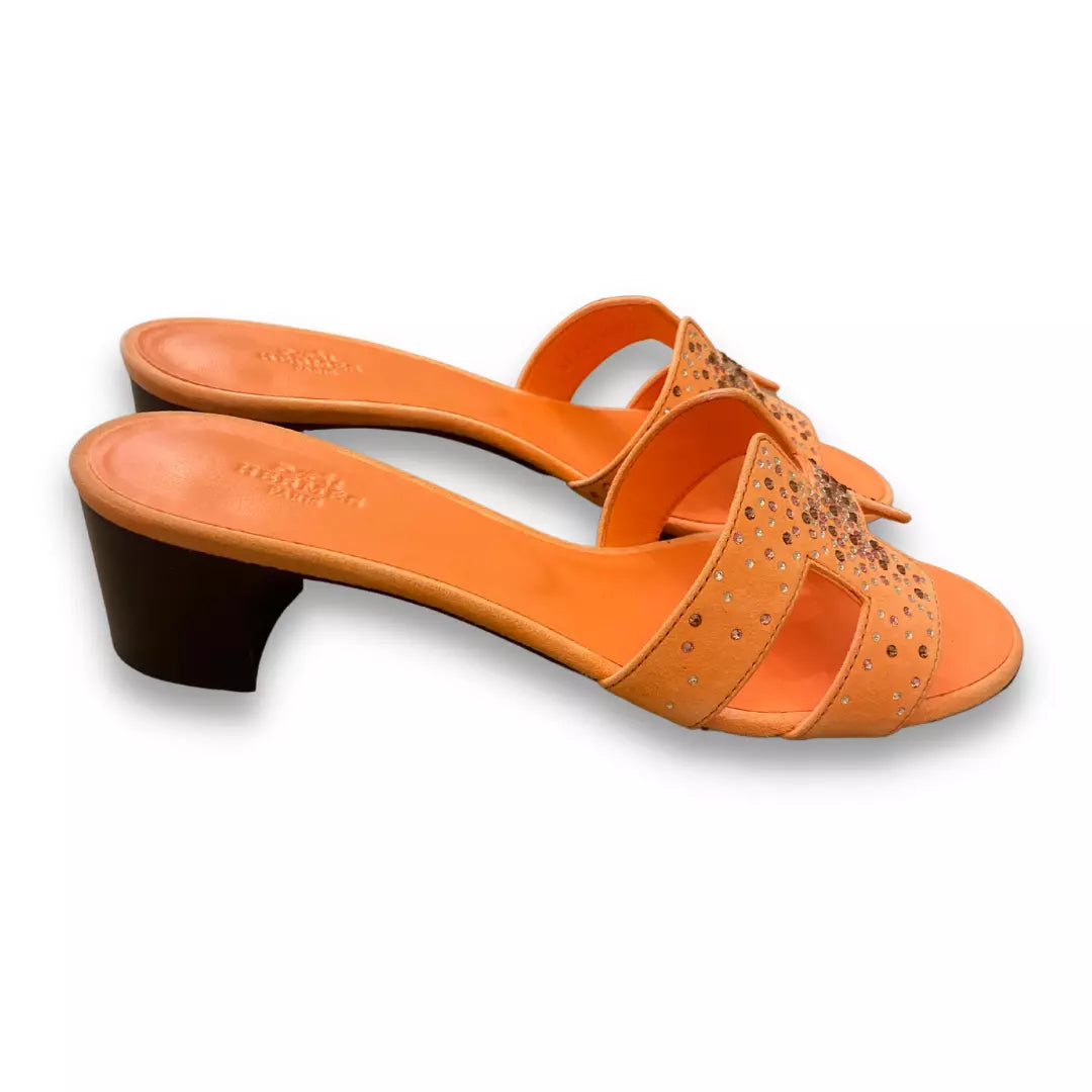 HERMÈS ORANGE STRASS OASIS SANDALS