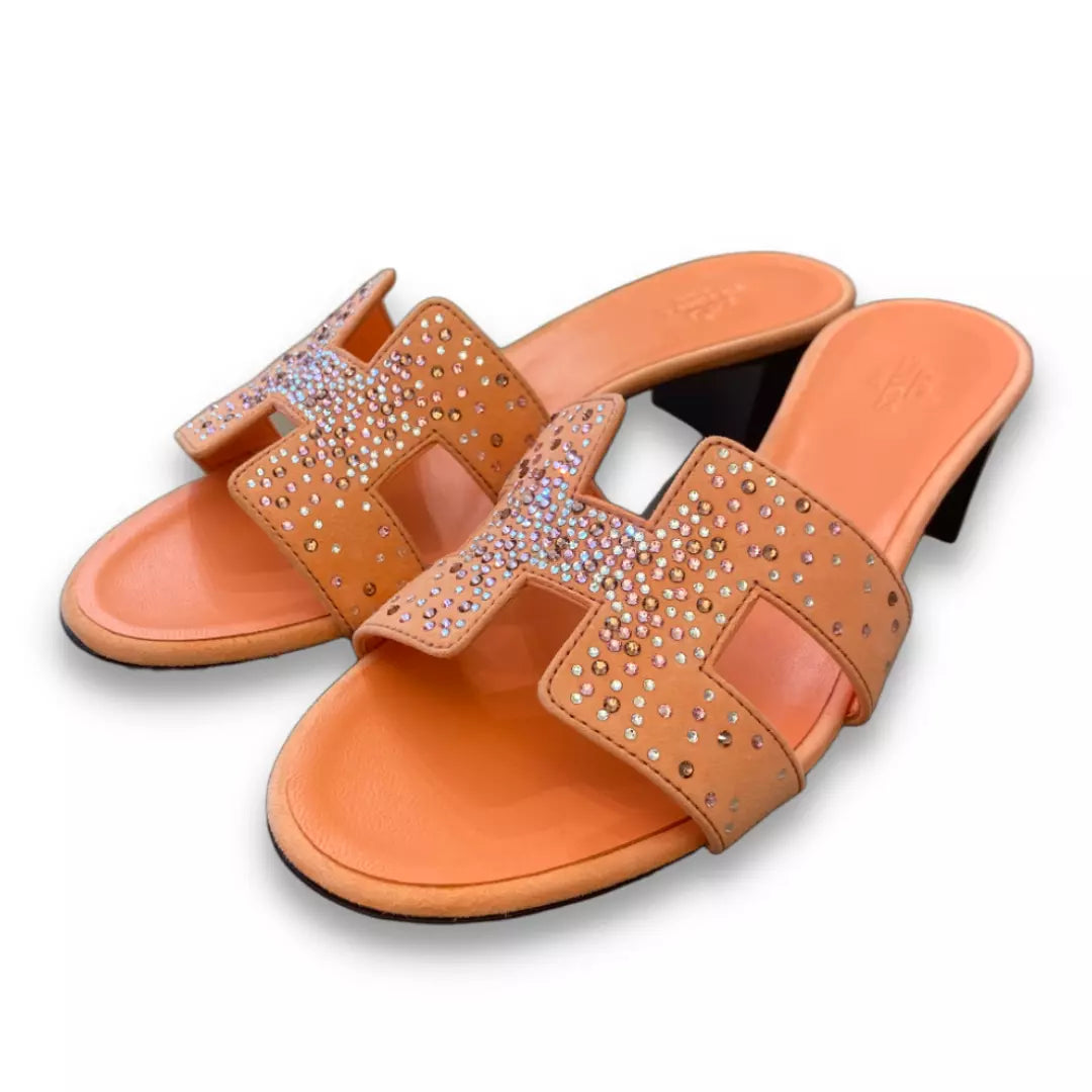 HERMÈS ORANGE STRASS OASIS SANDALS
