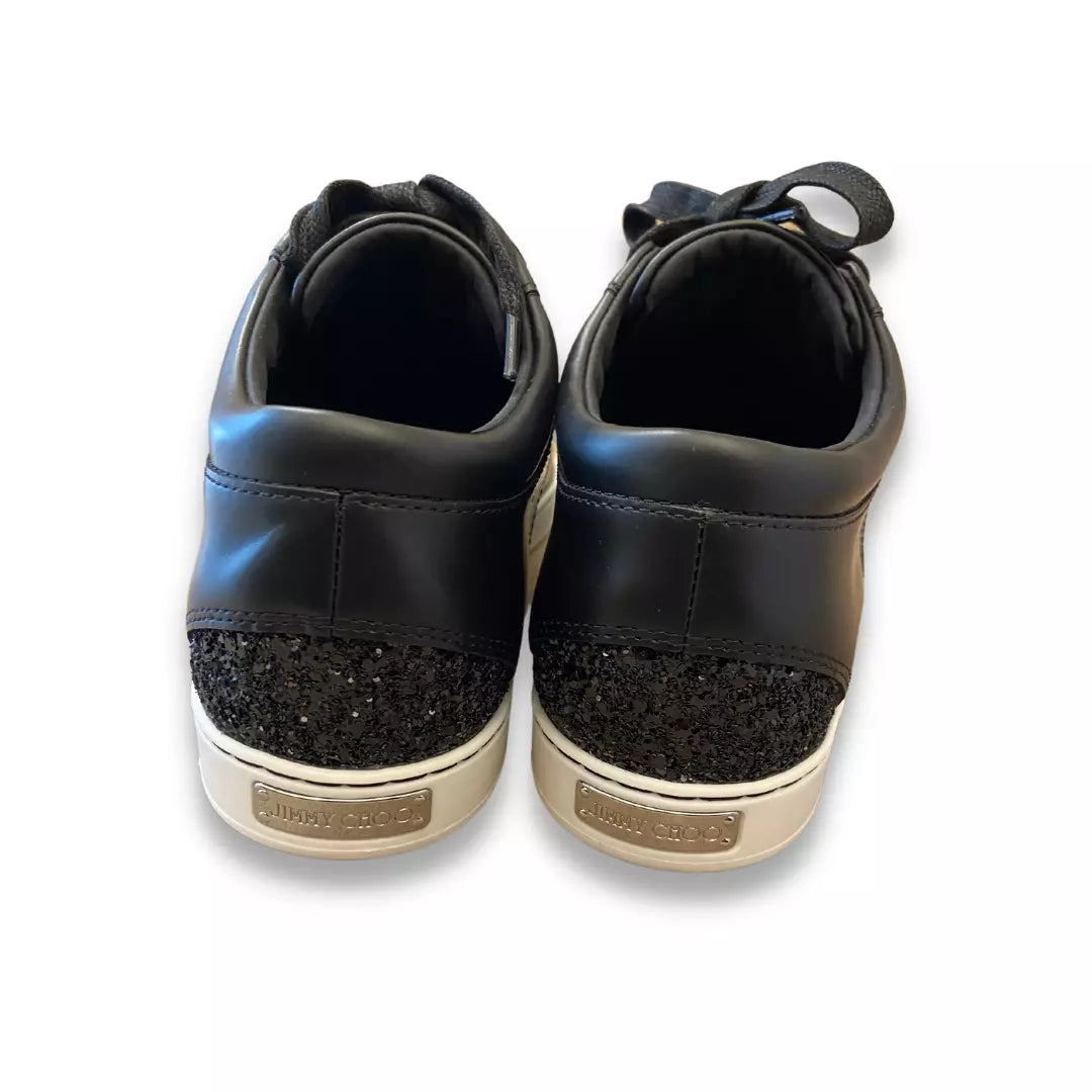 JIMMY CHOO BLACK GLITTER TRAINERS