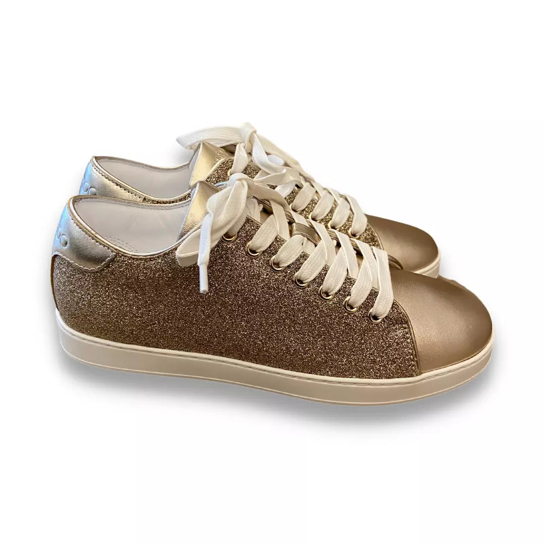 JIMMY CHOO CHAMPAGNE GLITTER TRAINERS