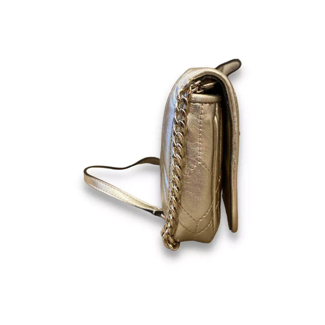 JIMMY CHOO GOLD AVENUE WALLET ON CHAIN BAG