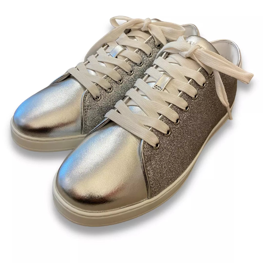 JIMMY CHOO SILVER GLITTER TRAINERS