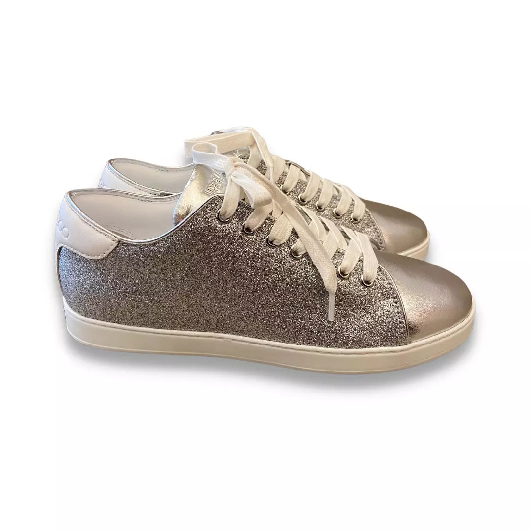 JIMMY CHOO SILVER GLITTER TRAINERS