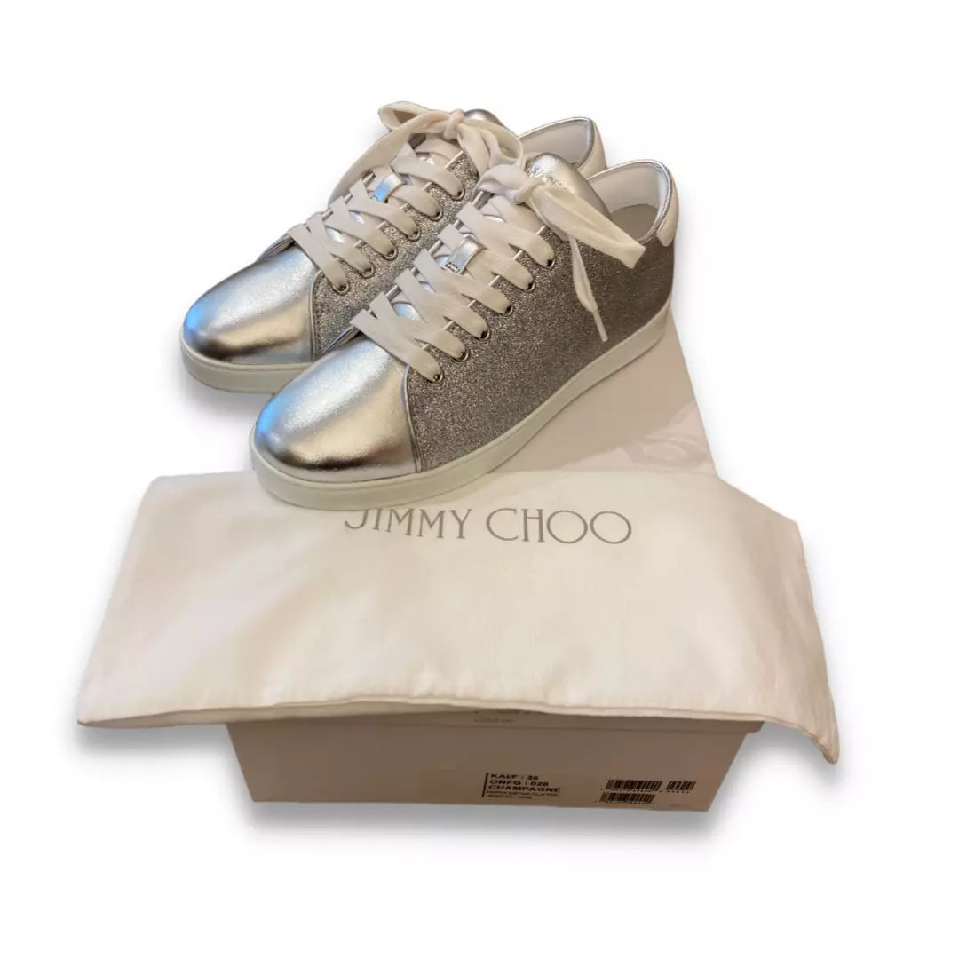 JIMMY CHOO SILVER GLITTER TRAINERS