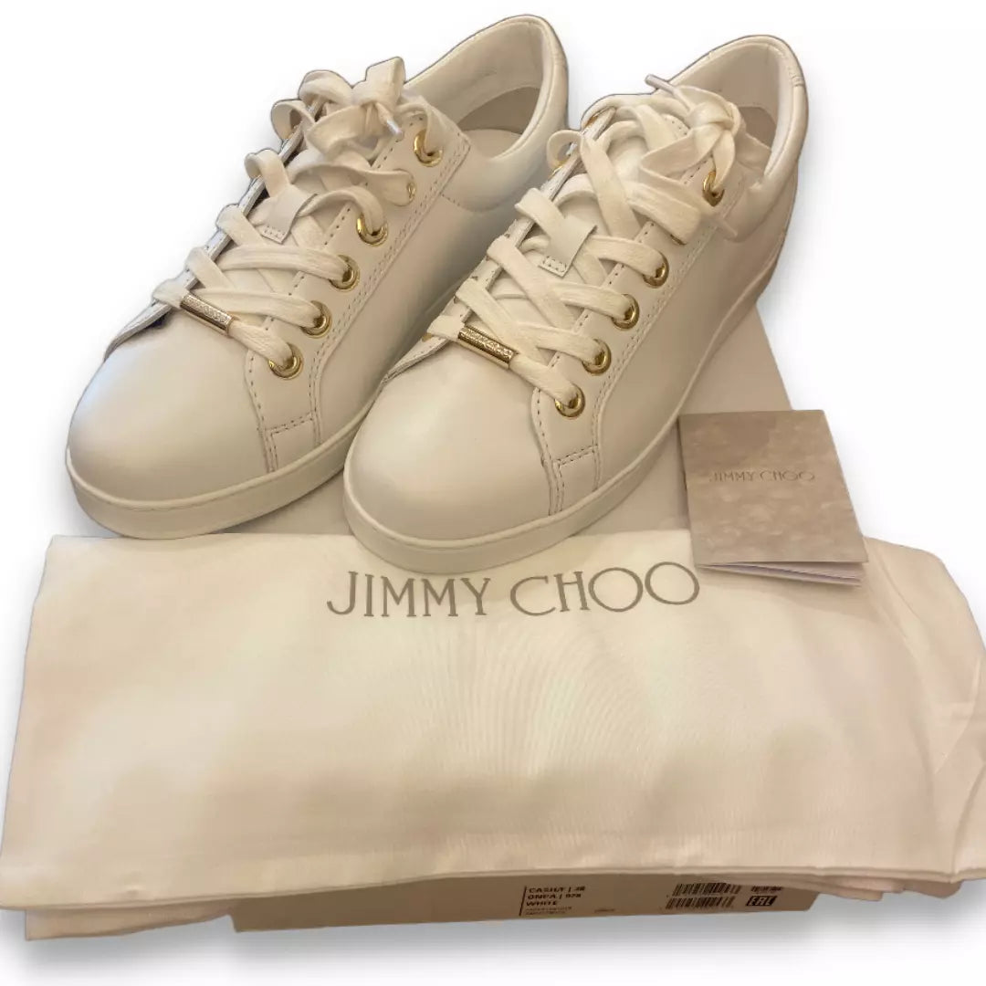 JIMMY CHOO WHITE CALF TRAINERS W/STARS