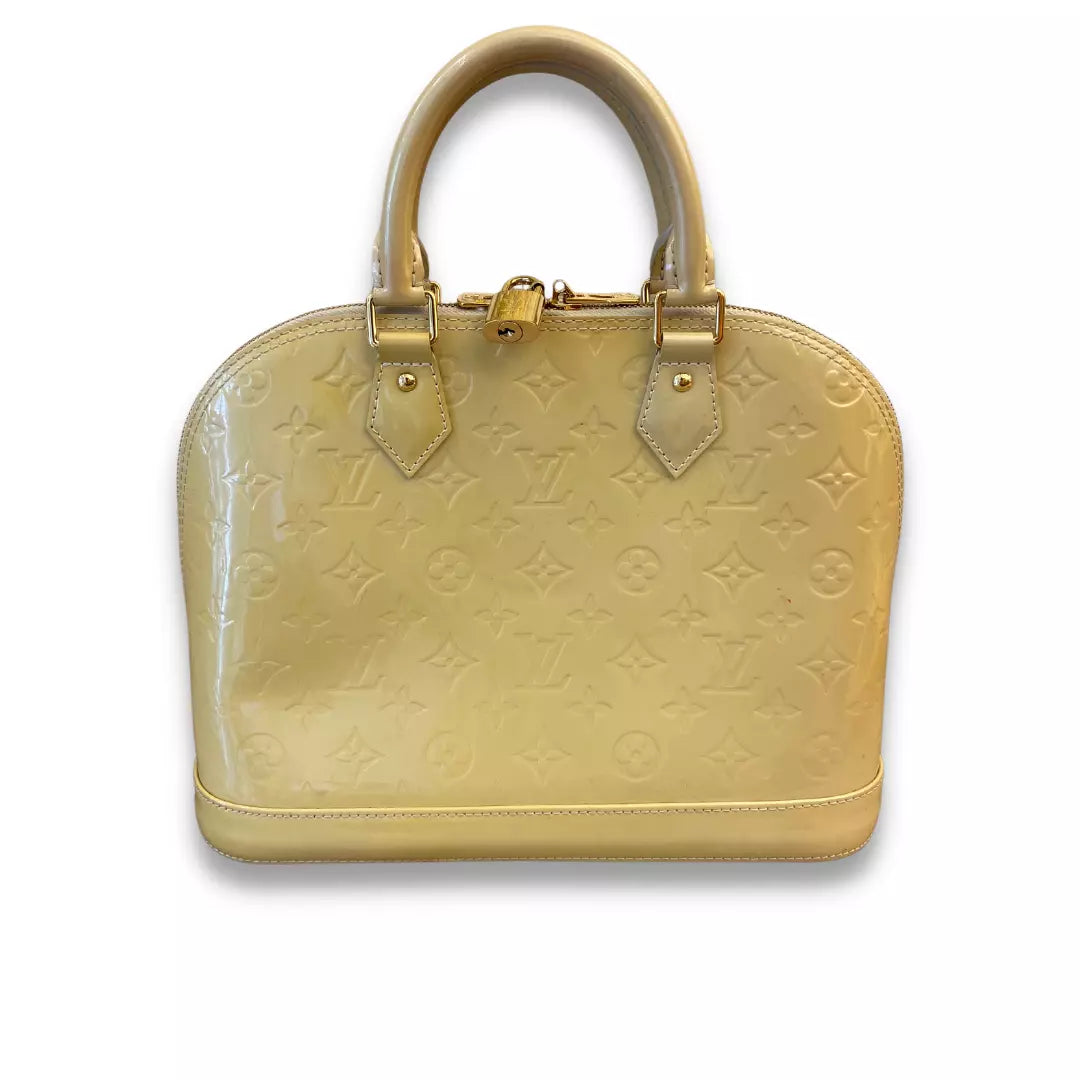 LOUIS VUITTON BEIGE PATENT LEATHER ALMA PM BAG EYE LUXURY CONCIERGE