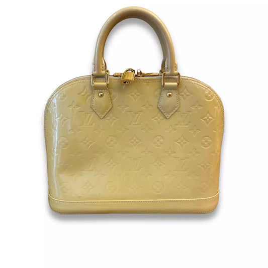 LOUIS VUITTON BEIGE PATENT LEATHER ALMA PM BAG