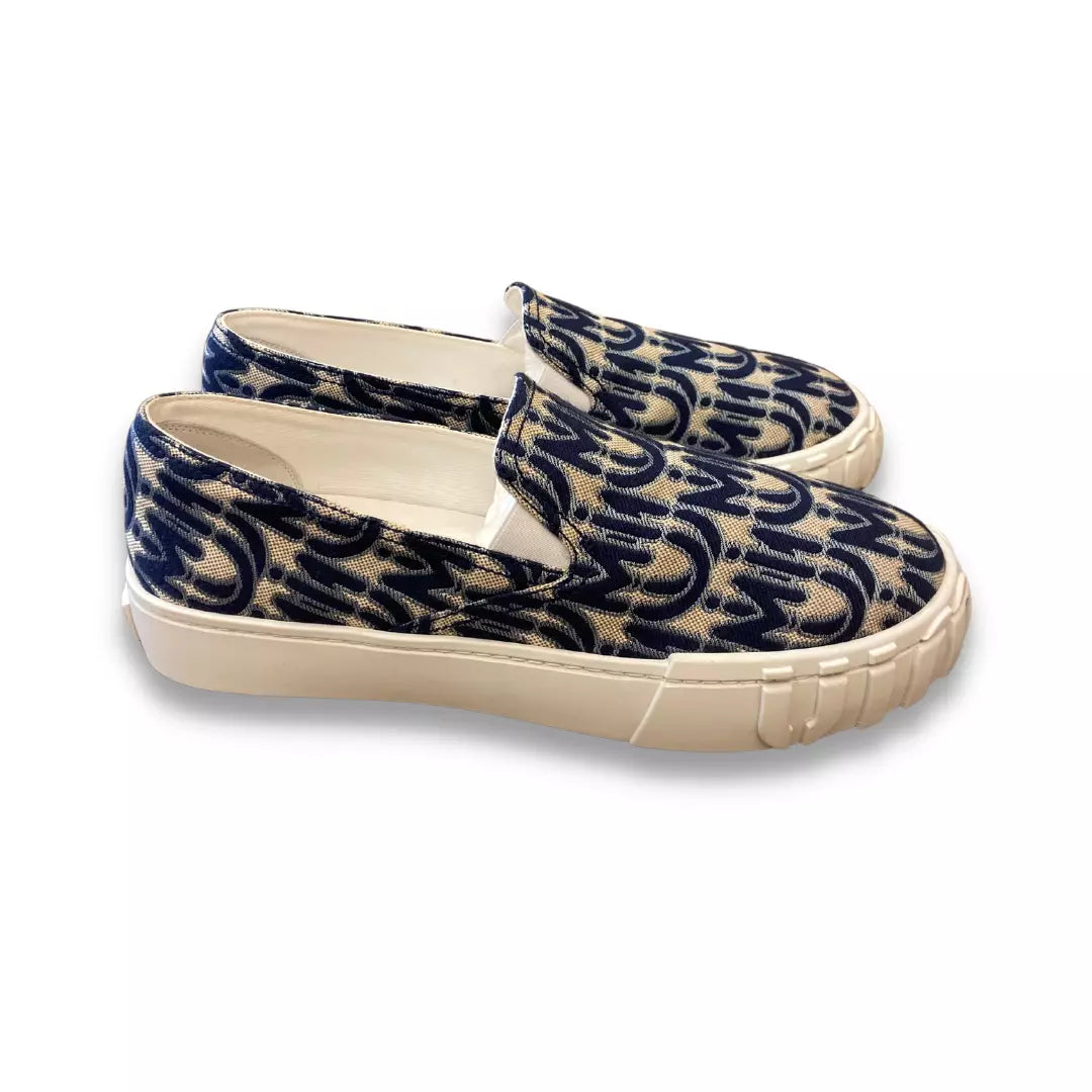 MIU MIU BLUE MONOGRAM PRINT SNEAKERS