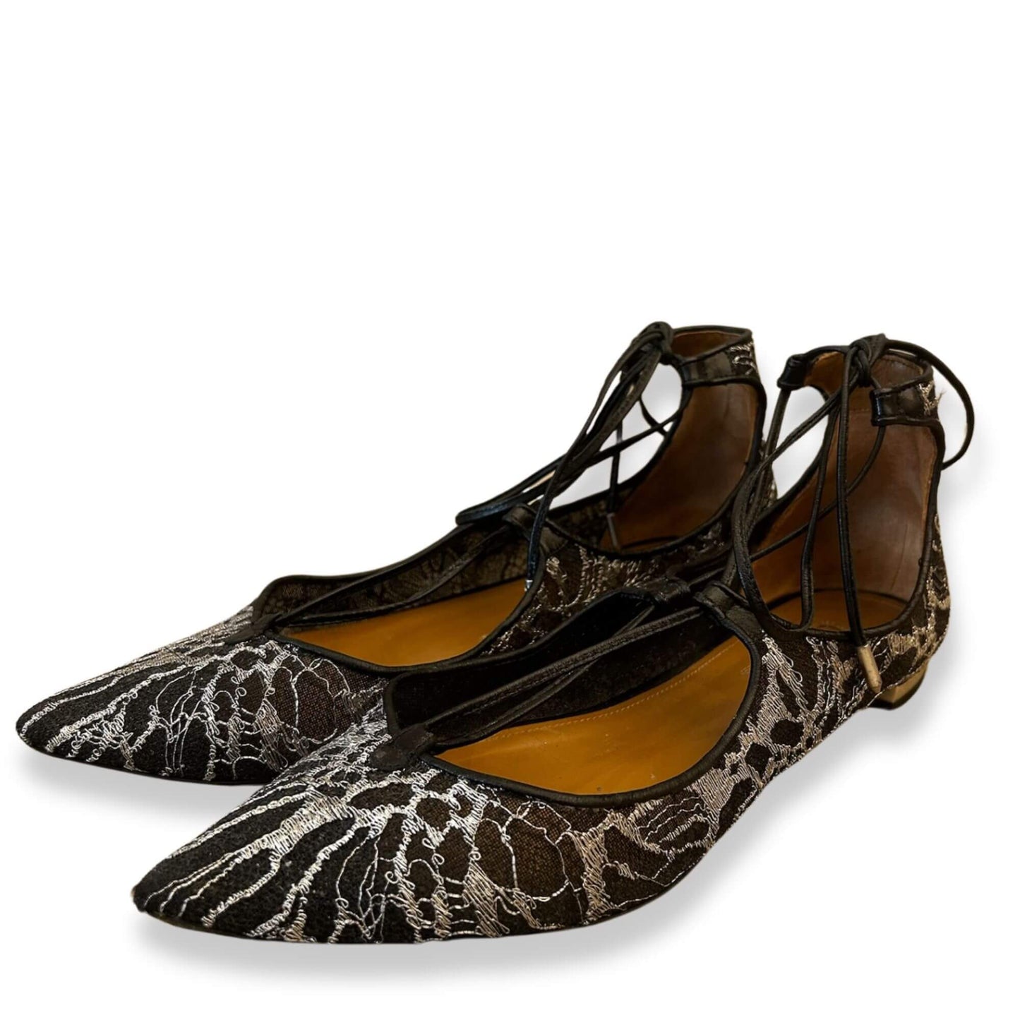 AQUAZZURA CHRISTY LACE UP POINTED FLAT SANDALS
