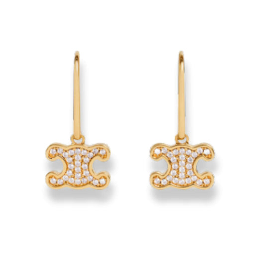CELINE TRIOMPHE RHINESTONE EARRINGS IN BRASS WITH GOLD FINISH AND CRYSTALS