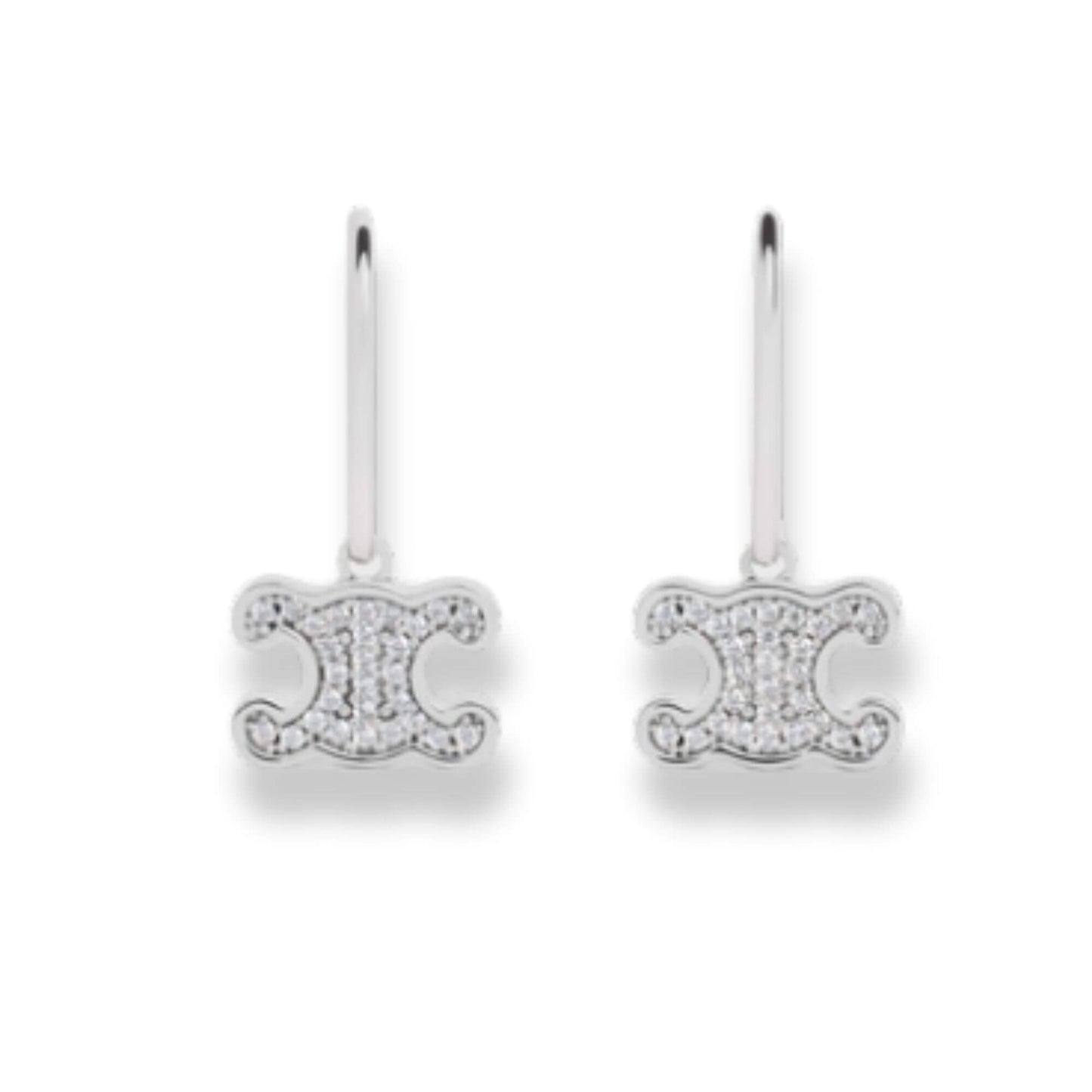 CELINE TRIOMPHE RHINESTONE EARRINGS IN BRASS WITH RHODIUM FINISH AND CRYSTALS