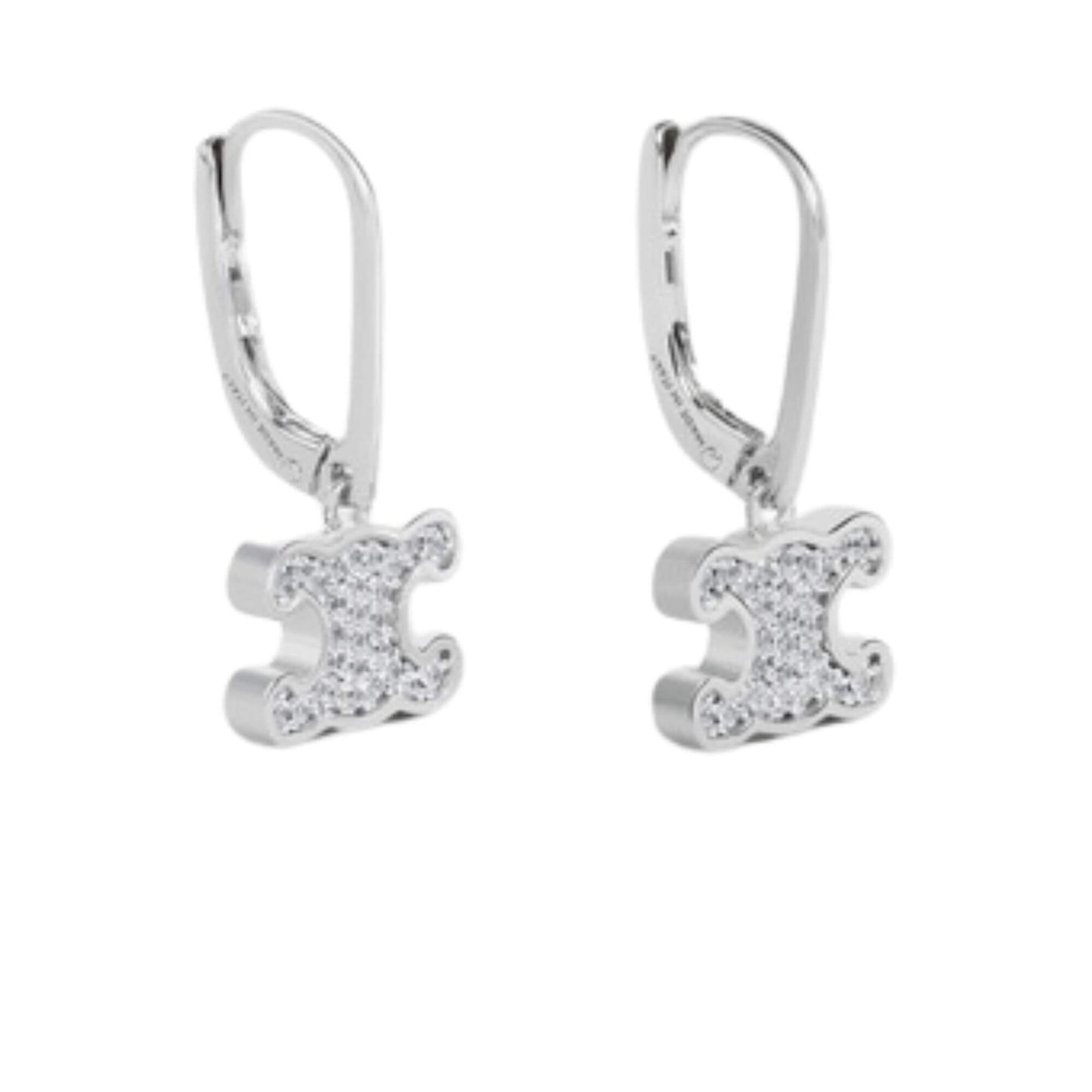 CELINE TRIOMPHE RHINESTONE EARRINGS IN BRASS WITH RHODIUM FINISH AND CRYSTALS