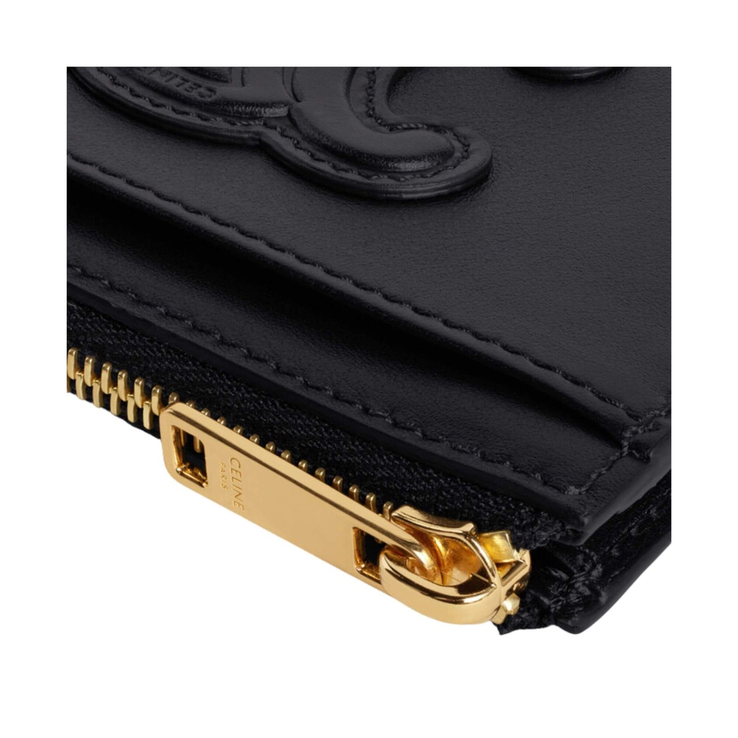 CELINE ZIPPED CARD HOLDER CUIR TRIOMPHE IN SHINY CALFSKIN BLACK